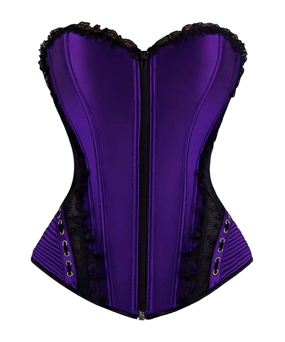 Bustiers & Corsets Women Sexy Steampunk Bustier Overbust Gothic Corsets Elegant Boned Lace Waist Cincher - Purple - C818TO5KCDM