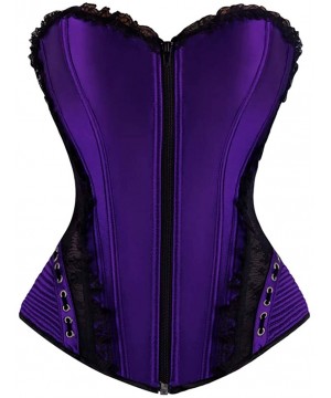 Bustiers & Corsets Women Sexy Steampunk Bustier Overbust Gothic Corsets Elegant Boned Lace Waist Cincher - Purple - C818TO5KCDM