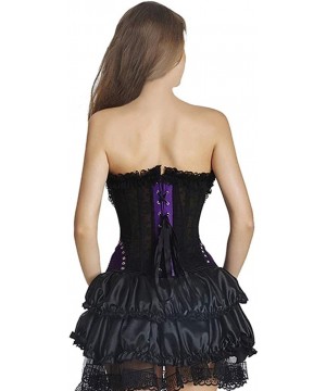 Bustiers & Corsets Women Sexy Steampunk Bustier Overbust Gothic Corsets Elegant Boned Lace Waist Cincher - Purple - C818TO5KCDM