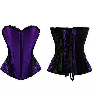 Bustiers & Corsets Women Sexy Steampunk Bustier Overbust Gothic Corsets Elegant Boned Lace Waist Cincher - Purple - C818TO5KCDM