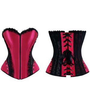 Bustiers & Corsets Women Sexy Steampunk Bustier Overbust Gothic Corsets Elegant Boned Lace Waist Cincher - Purple - C818TO5KCDM