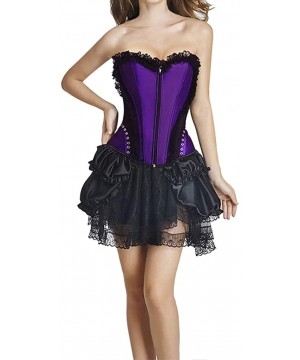 Bustiers & Corsets Women Sexy Steampunk Bustier Overbust Gothic Corsets Elegant Boned Lace Waist Cincher - Purple - C818TO5KCDM