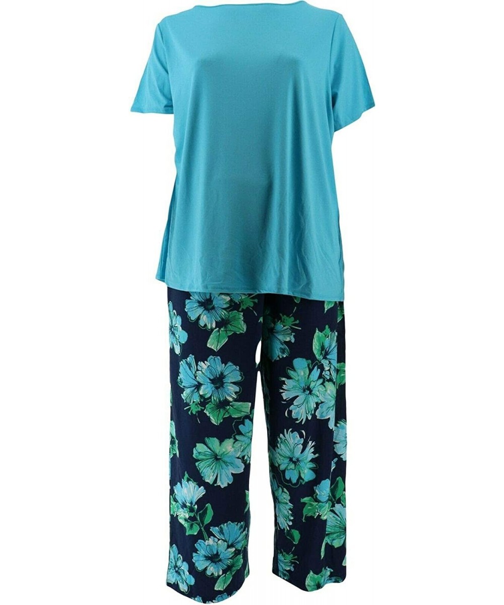 Sets Silky Jersey Palazzo Pant Lounge Set A301853 - Turquoise Navy - CU18NTE976Q