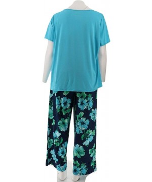 Sets Silky Jersey Palazzo Pant Lounge Set A301853 - Turquoise Navy - CU18NTE976Q