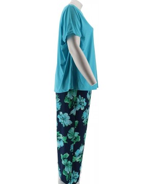 Sets Silky Jersey Palazzo Pant Lounge Set A301853 - Turquoise Navy - CU18NTE976Q