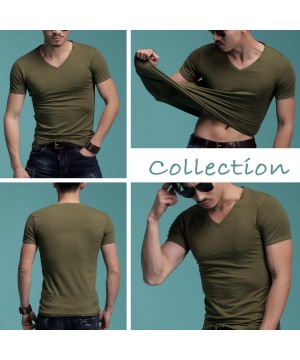 Undershirts Men's Tagless Slim Fit Top Muscle Cotton V-Neck Crewneck Short Sleeve Undershirts T-Shirts - Green - CY123EPVNIR