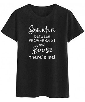 Thermal Underwear Somewhere Between Proverbs 31 Women Fun Letter T-Shirt Summer Short Sleeve Vacation Blouse - Black - CK197H...