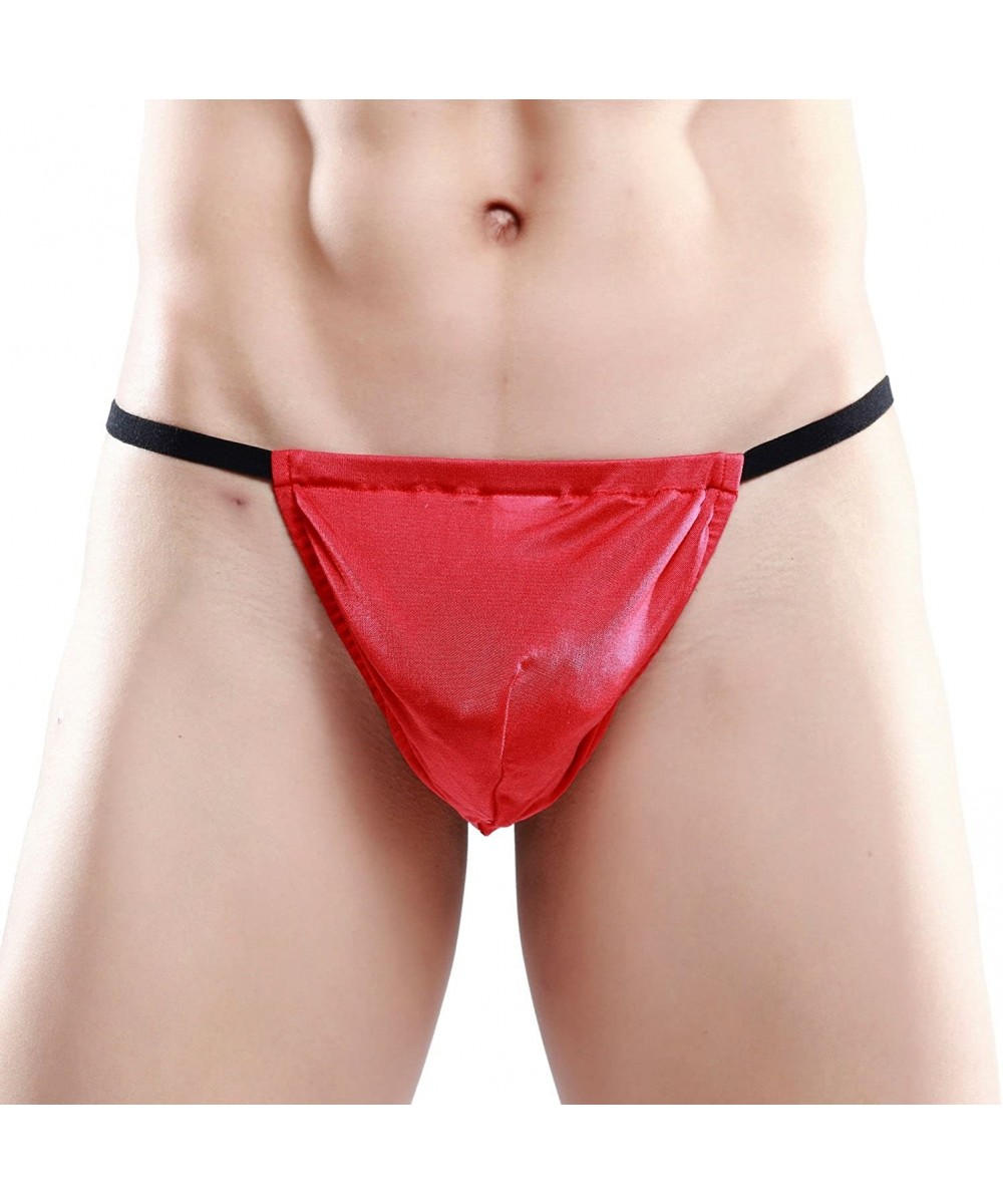 G-Strings & Thongs Pure Silk Knit Men's G-String Pouch Thong One Size - Red/Black - CQ11L84HPRZ