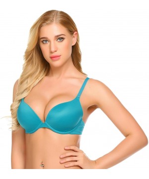 Bras Women's Comfort Padded Underwire Push-up Plunge T-Shirt Bra - Lake Blue-1313 - C5189LWU9YL