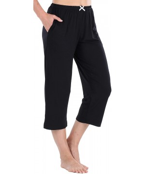 Sets Women's Sleepwear Stretchy Knit Short Sleeve Top and Capri Pant Pajama Set - Button Down - Black - CW12LNVADO3