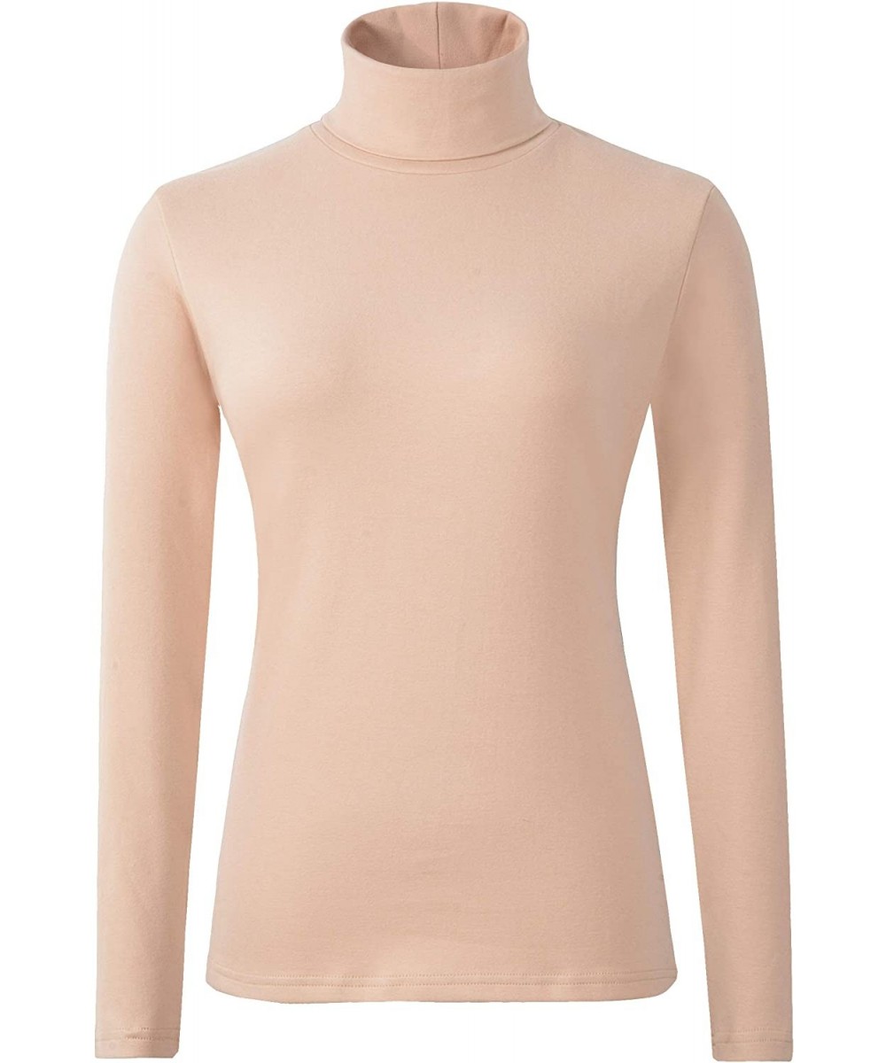 Thermal Underwear Women's Soft Cotton Turtleneck Top Basic Pullover Sweater - Beige - CY18XDL94X7