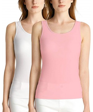 Camisoles & Tanks Womens Tank Tops with Built Bra Adjustable Strap Cami Tunic Camisole Undershirt - 5 White&pink - CV195WHDGIX