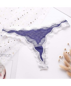 Tops Women Fashion Thong Panties Delicate Translucent Underwear Sheer Lace Casual Lace Sexy Underpant - Blue - CB195AR3ARN