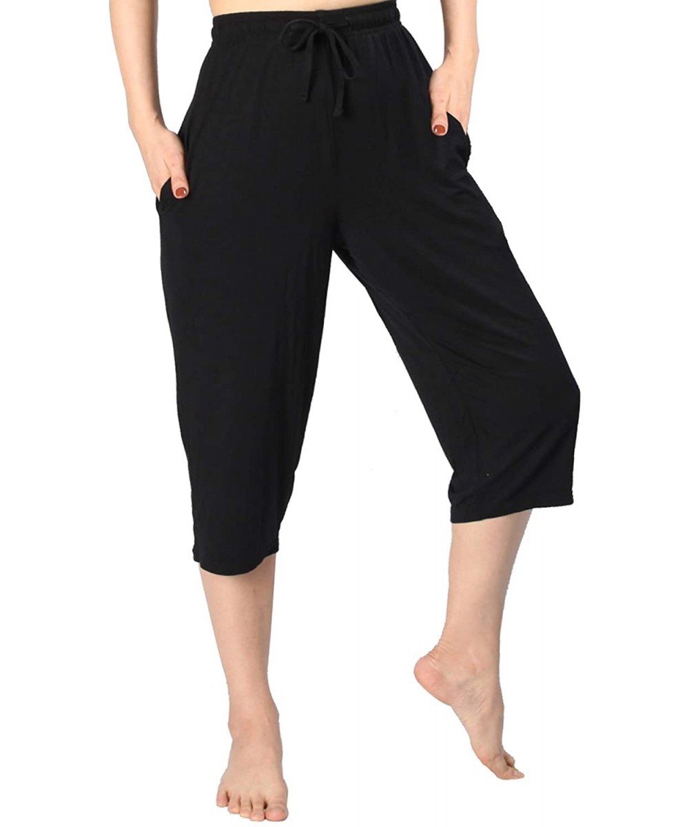 Bottoms Capri Pants for Women Stretchy Soft Modal Pajama Bottoms Capris Lounge Cropped Pants with Pockets - Black - CF18RT3DNYU