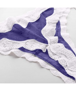 Tops Women Fashion Thong Panties Delicate Translucent Underwear Sheer Lace Casual Lace Sexy Underpant - Blue - CB195AR3ARN