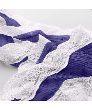 Tops Women Fashion Thong Panties Delicate Translucent Underwear Sheer Lace Casual Lace Sexy Underpant - Blue - CB195AR3ARN