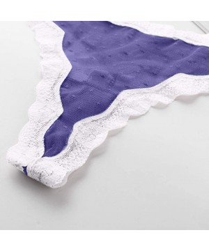 Tops Women Fashion Thong Panties Delicate Translucent Underwear Sheer Lace Casual Lace Sexy Underpant - Blue - CB195AR3ARN