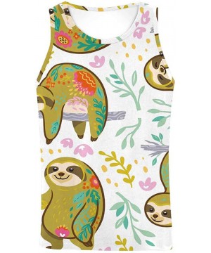 Undershirts Men's Muscle Gym Workout Training Sleeveless Tank Top Cute Sloth with Floral - Multi1 - CK19DW7CEEX