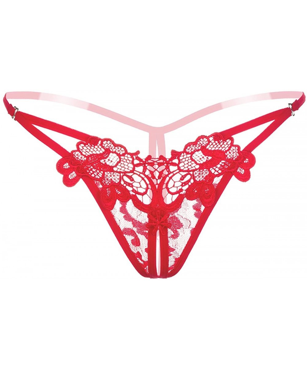 Panties Women Sexy Panties Cheeky Floral Y-Back G-String - Red - CQ18RKYLZMD