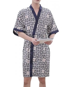 Robes Men's Printed Bathrobe Short Sleeve Kimono Comfort Satin Loungewear Robe - 19 - CB18T82HU34