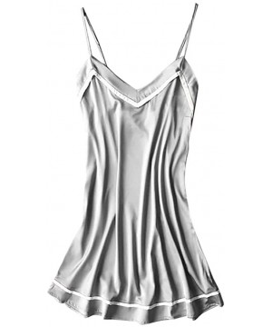 Baby Dolls & Chemises New Women Satin Teddy Lingerie Sexy Deep V One Piece Nightdress Underwear - Gray - C2196UNCHMC