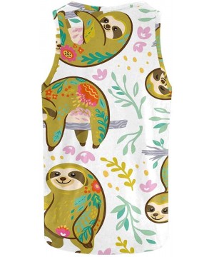 Undershirts Men's Muscle Gym Workout Training Sleeveless Tank Top Cute Sloth with Floral - Multi1 - CK19DW7CEEX