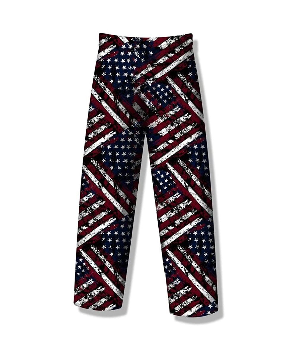 Sleep Bottoms Mens Beer & More Beer Fun Prints Pajama & Lounge Pants - Painted Flag - CX119Q1BWBH