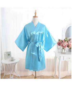 Robes Sexy Women's Deep V Neck Nightwear Robes Wedding Bride Mid Sleeve Lace Silk Bathrobes Sleepwear Solid Robes - 7 - C9194...