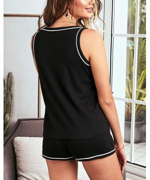 Sets Womens Pajama Sets Button Tank Top and Drawstring Shorts Sleeveless Sleepwear - Black - CV19CMOSD23