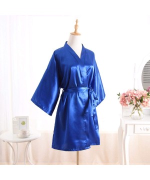 Robes Sexy Women's Deep V Neck Nightwear Robes Wedding Bride Mid Sleeve Lace Silk Bathrobes Sleepwear Solid Robes - 7 - C9194...