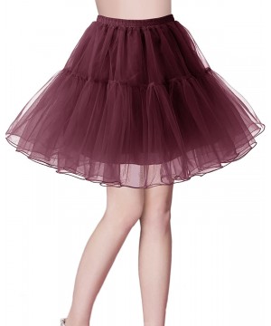 Slips Women's 50s Vintage Petticoat Tutu Skirt Crinoline Underskirt - Burgundy - CB18QIL3OMM