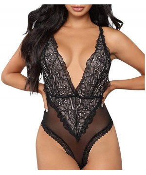 Accessories Lingerie Sleepwear Romper Jumpsuit Bodysuit Lace Nightwear Sexy for Women Lingerie Black S-XXXL - Black - CE196HH...