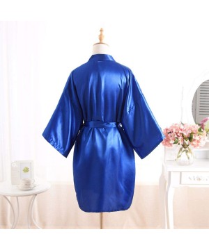 Robes Sexy Women's Deep V Neck Nightwear Robes Wedding Bride Mid Sleeve Lace Silk Bathrobes Sleepwear Solid Robes - 7 - C9194...