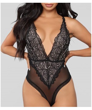 Accessories Lingerie Sleepwear Romper Jumpsuit Bodysuit Lace Nightwear Sexy for Women Lingerie Black S-XXXL - Black - CE196HH...