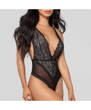 Accessories Lingerie Sleepwear Romper Jumpsuit Bodysuit Lace Nightwear Sexy for Women Lingerie Black S-XXXL - Black - CE196HH...