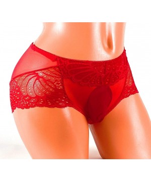 Briefs Ice Silk and Lace Mens Sissy Pouch Panties / Mens Panties - Red - CC192MN0ETO