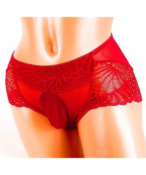 Briefs Ice Silk and Lace Mens Sissy Pouch Panties / Mens Panties - Red - CC192MN0ETO