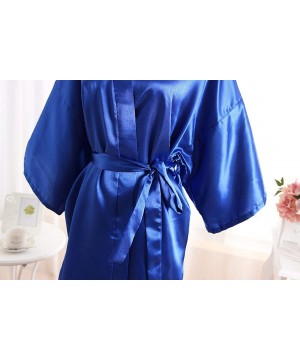 Robes Sexy Women's Deep V Neck Nightwear Robes Wedding Bride Mid Sleeve Lace Silk Bathrobes Sleepwear Solid Robes - 7 - C9194...