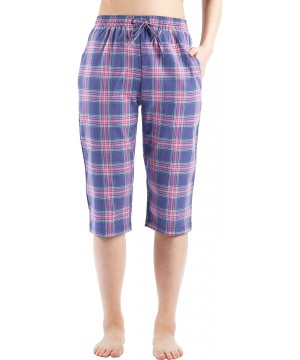 Bottoms Women Capri Pajama Pants Plaid Sleep Shorts Cotton Lounge Shorts with Pockets - Purple Plaid - CU18O3QSLLN