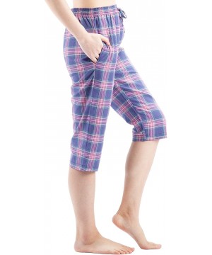 Bottoms Women Capri Pajama Pants Plaid Sleep Shorts Cotton Lounge Shorts with Pockets - Purple Plaid - CU18O3QSLLN