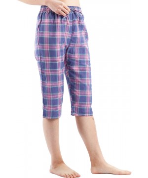 Bottoms Women Capri Pajama Pants Plaid Sleep Shorts Cotton Lounge Shorts with Pockets - Purple Plaid - CU18O3QSLLN