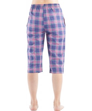 Bottoms Women Capri Pajama Pants Plaid Sleep Shorts Cotton Lounge Shorts with Pockets - Purple Plaid - CU18O3QSLLN