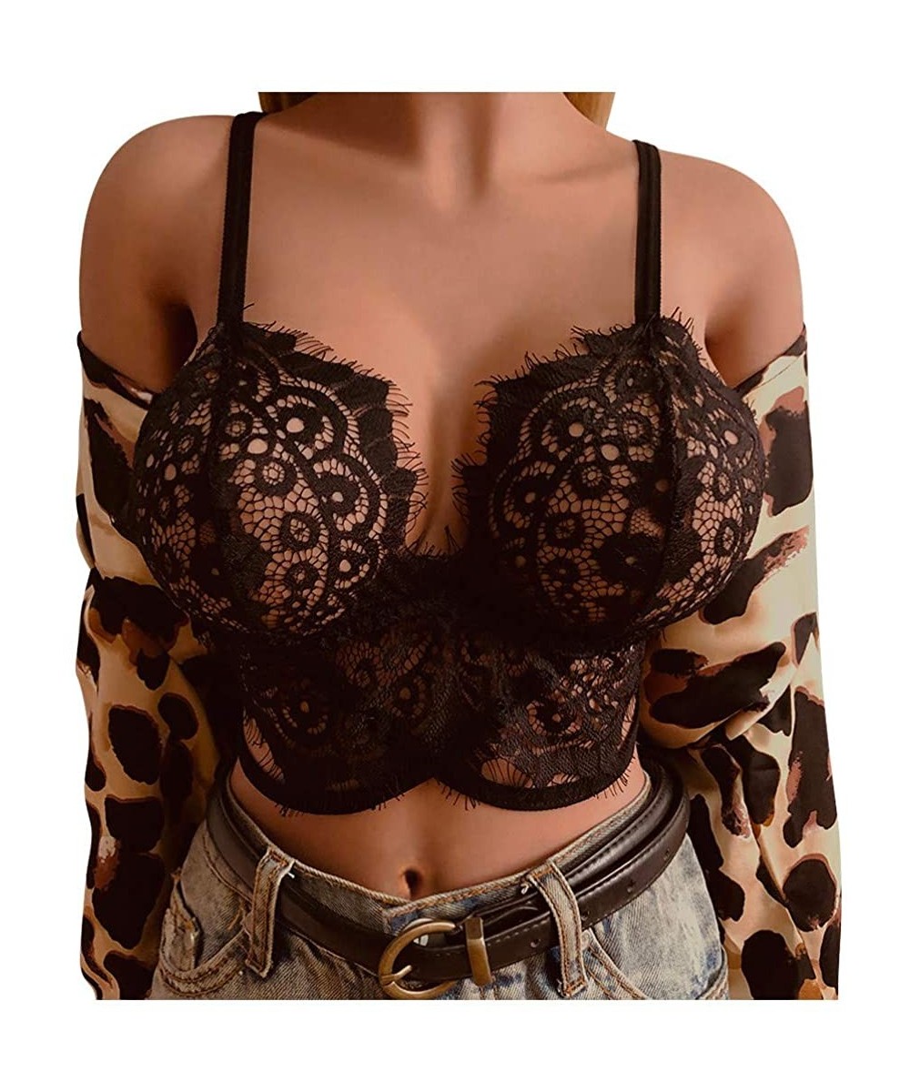 Bras Women Sexy Tops-Solid Color Bralette Bustier Crop Sheer Unpadded Ladies Bra - X5-black - C819EOD5ZTM