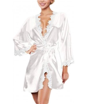 Robes Womens Sexy Bathrobe Short Satin Kimono Robes Bridesmaids Sleepwear - White - CT1942RIXYX