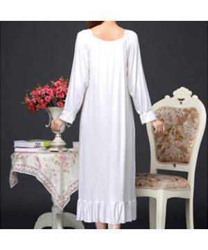 Nightgowns & Sleepshirts Women's Victorian Nightgown Long Sleeves Cotton Sleep Dress Vintage Ruched Nighty - White - CY18WOSKC7Y