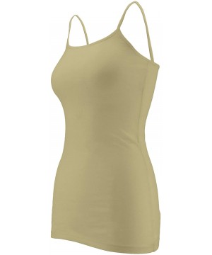 Camisoles & Tanks Womens Essential Long Cami Stretchy Knit Cotton Blend Tank Top w/Value Pack Options - Light Olive - CH18SGO...