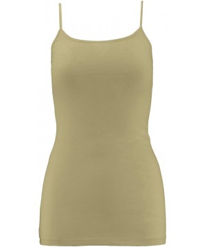 Camisoles & Tanks Womens Essential Long Cami Stretchy Knit Cotton Blend Tank Top w/Value Pack Options - Light Olive - CH18SGO...