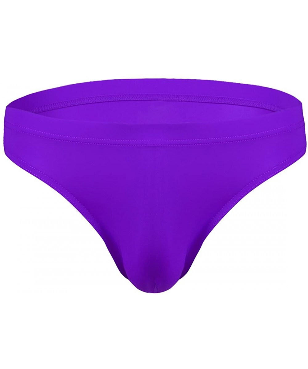 Briefs Men's Hipster Ice Silk Bikini Briefs Bugle Pouch Underwear Underpants Nightwear Sleepwear - Purple - CB18R0A79TN