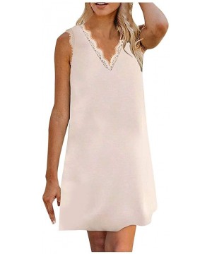 Nightgowns & Sleepshirts Women Lace V Neck Dresses Summer Sleeveless Dress Women's Casual Plain Simple Loose Dress - Beige - ...