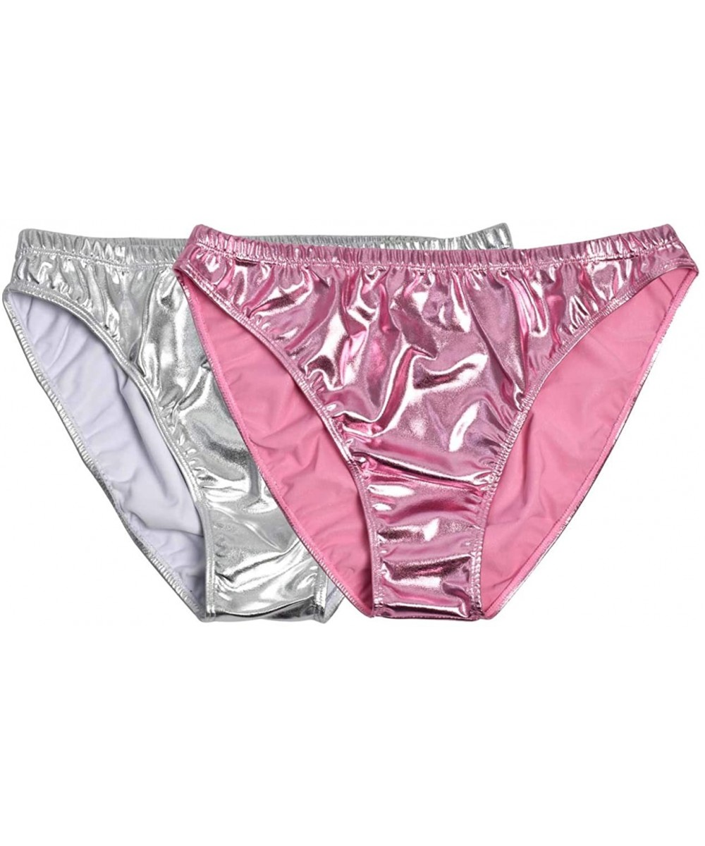 Panties Women Shiny Metallic Panty Briefs High Cut Ballet Dance Underwear Shorts - Pink-silver - C118A6OSEN7